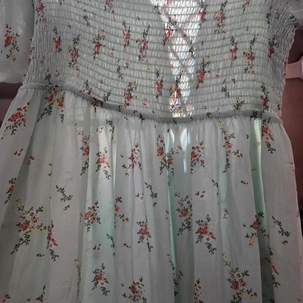 Mint Floral Smocked Maxi Dress - Picture 3 of 5